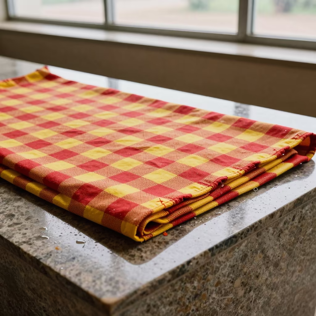 Folded Picnic Blanket on Museum Plinth in on a museum plinth near Moundou