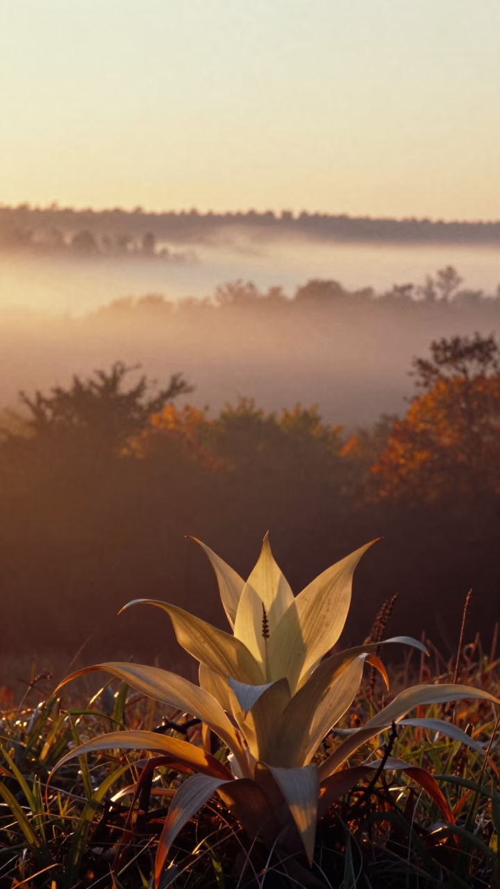 Folded Prayer Plant Leaves in Missouri Autumn Mist in in Missouri