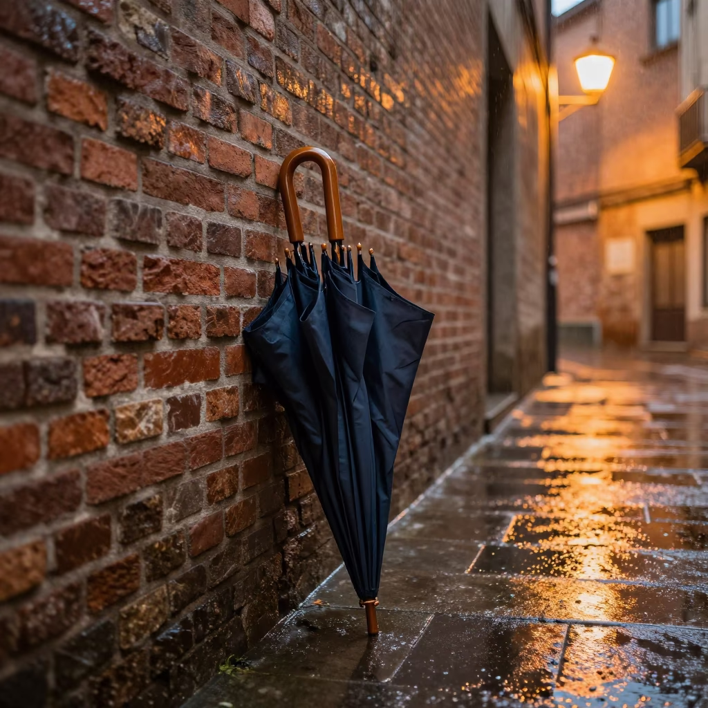 Folded Umbrellas in Bilbao in in Bilbao, Spain