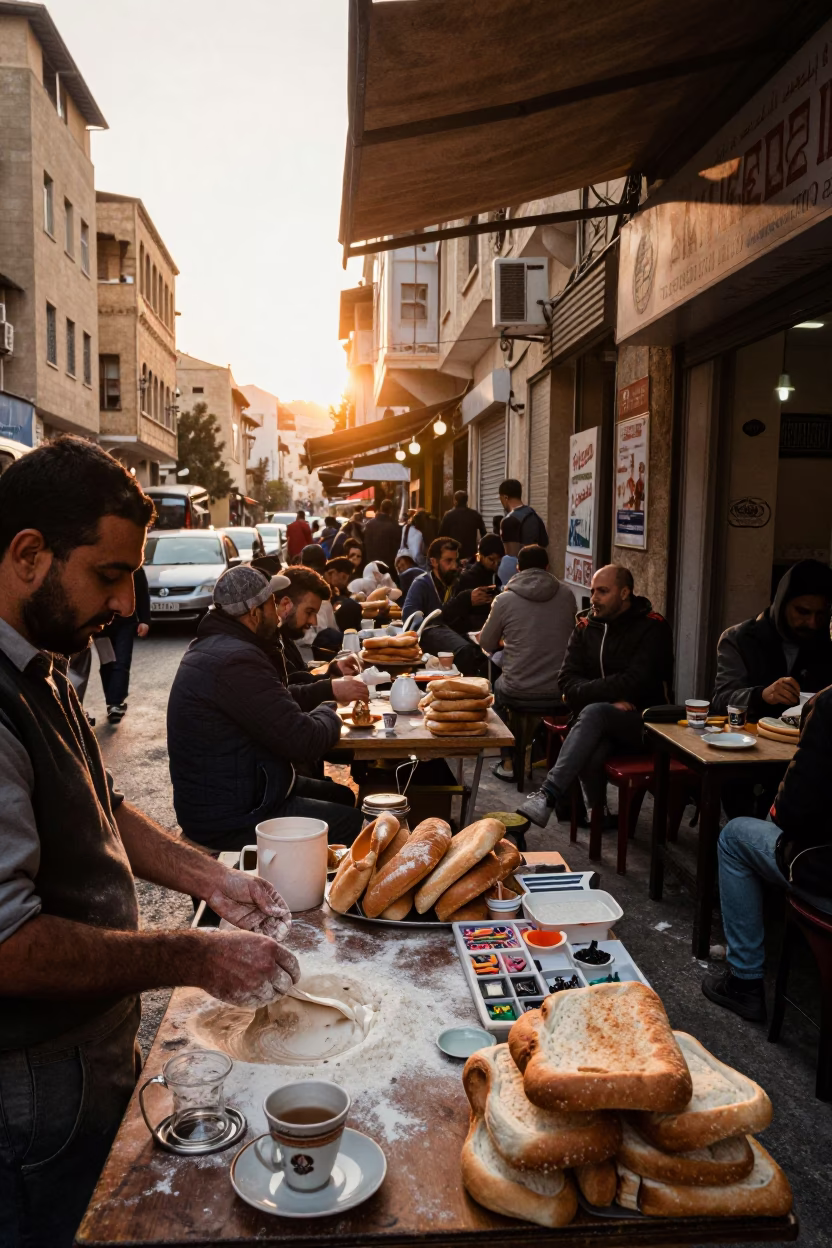 Folding Bread in Beirut in in Beirut, Lebanon
