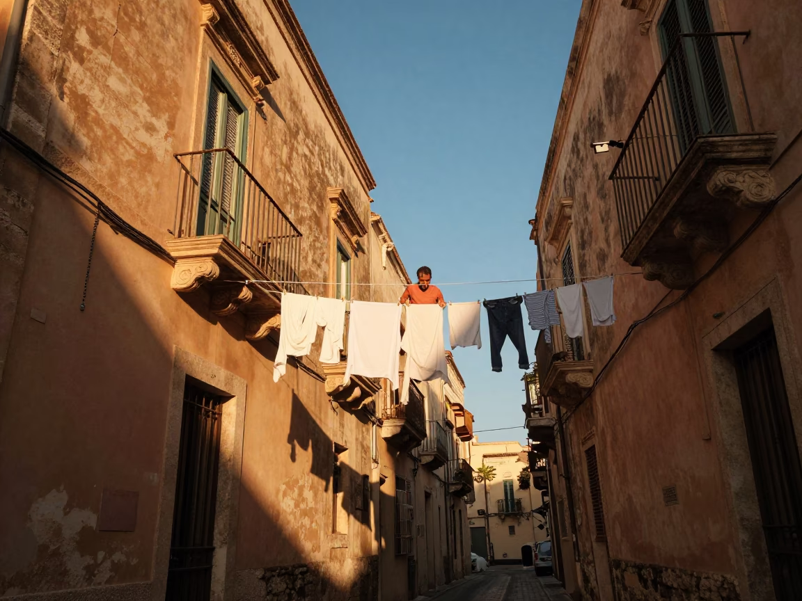 Folding Laundry in Palermo in in Palermo, Italy