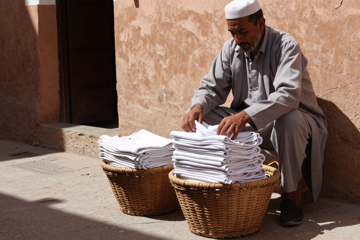 Folding Linen in Marrakech in in Marrakech, Morocco