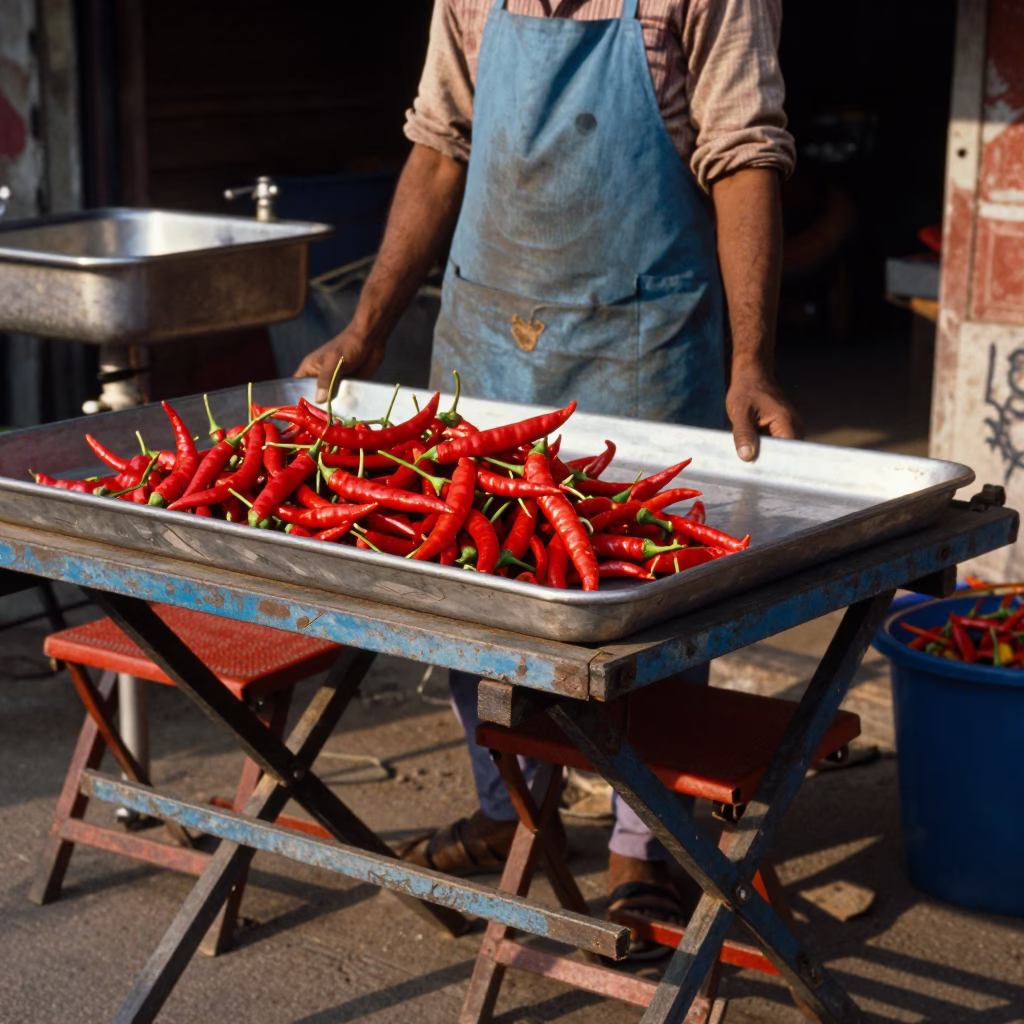 Folding Stools in Delhi at The Late Afternoon Light in in Delhi, India