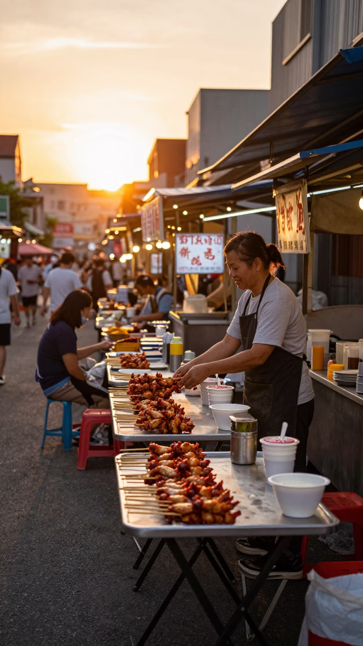 Folding Tables in Tainan at Golden Hour in in Tainan, Taiwan