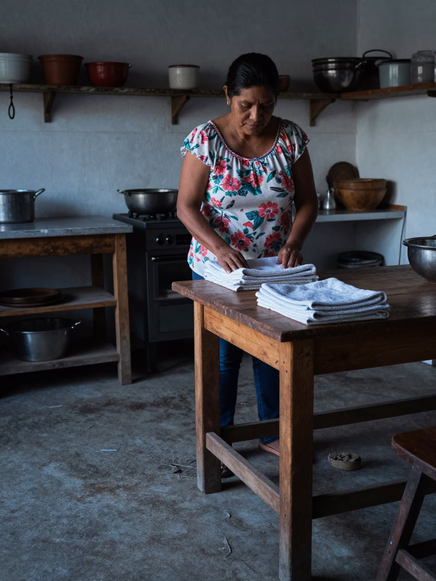Folding Towels in Merida in in Merida, Mexico