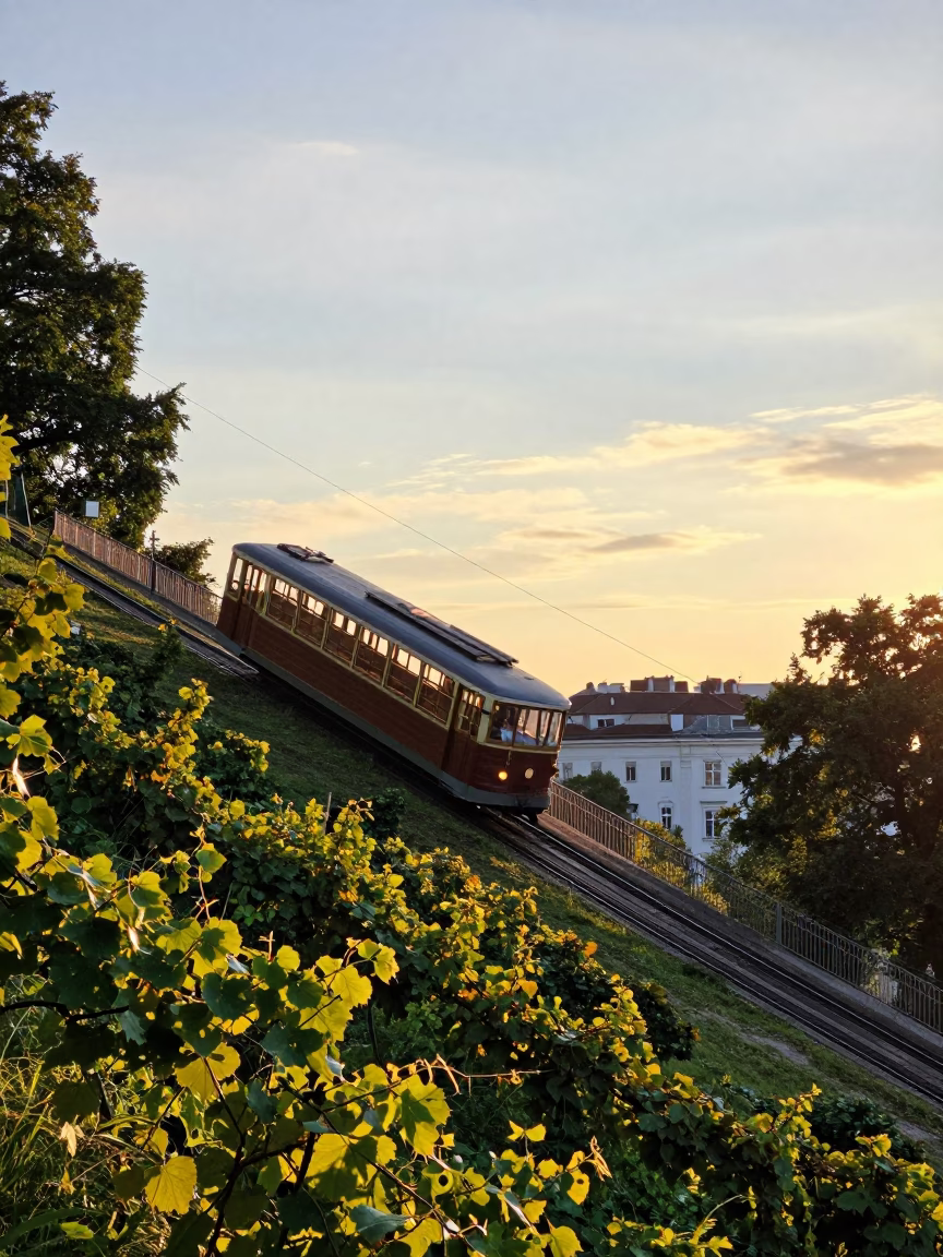 Foliage Shadows in Vienna at As The Sun Drops Toward The Horizon in in Vienna, Austria