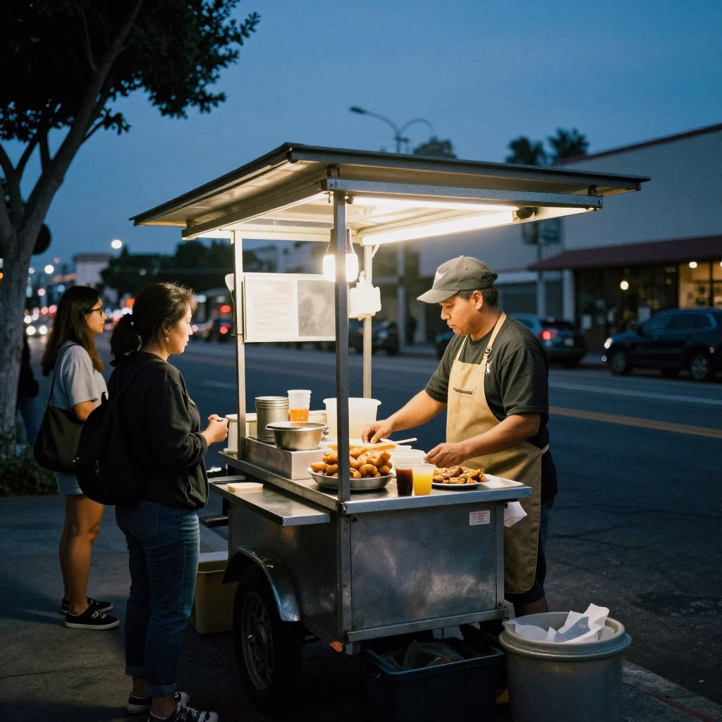Food Cart in Los Angeles at Twilight in in Los Angeles, California, United States