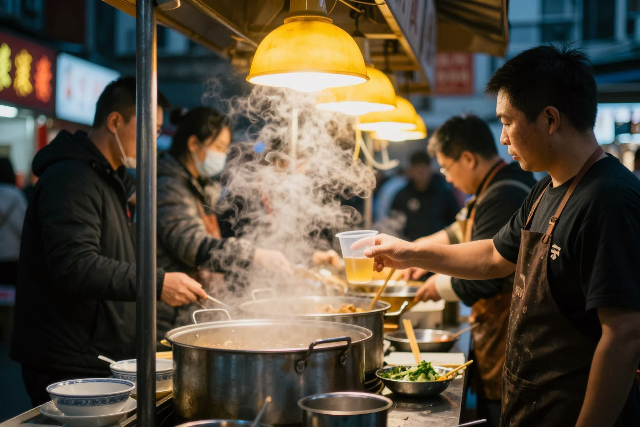 Food Court in Shanghai at The Last Blue Light Of Evening in in Shanghai, China