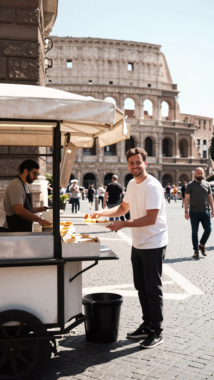 Food Moment in Rome at Bright Midmorning Light in in Rome, Italy