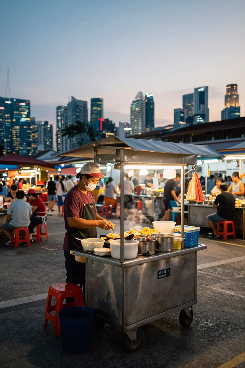 Food Preparation in Singapore at The Still Hours Before Dawn Light in in Singapore, Singapore