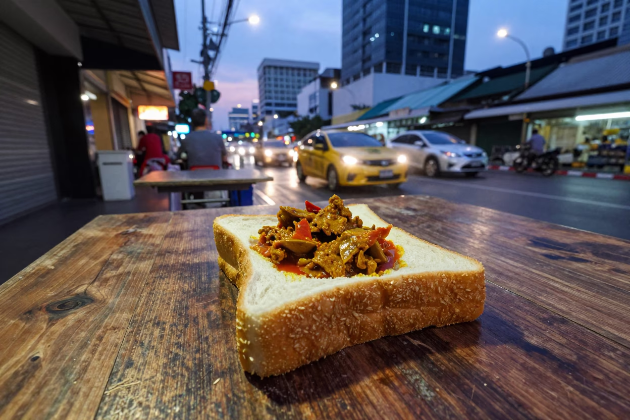 Food Scene at As City Lights Begin To Glow in Bangkok in in Bangkok, Thailand