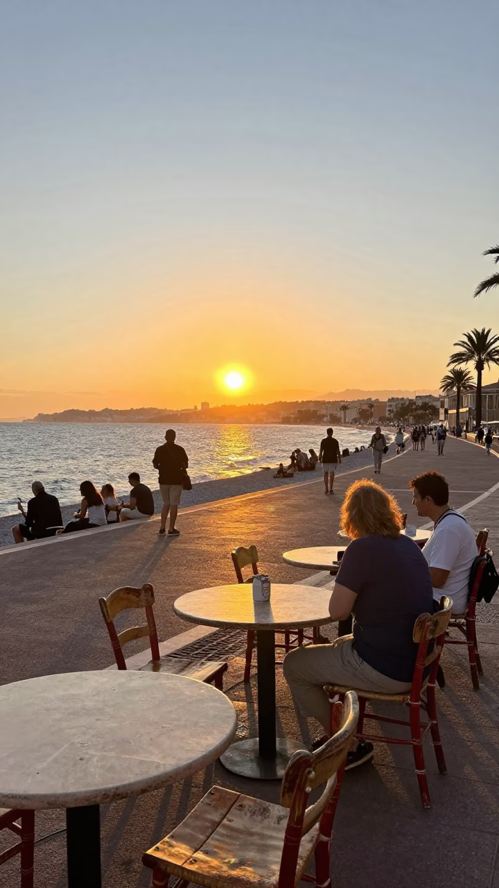 Food Scene at As The Sun Drops Toward The Horizon in Nice in in Nice, France