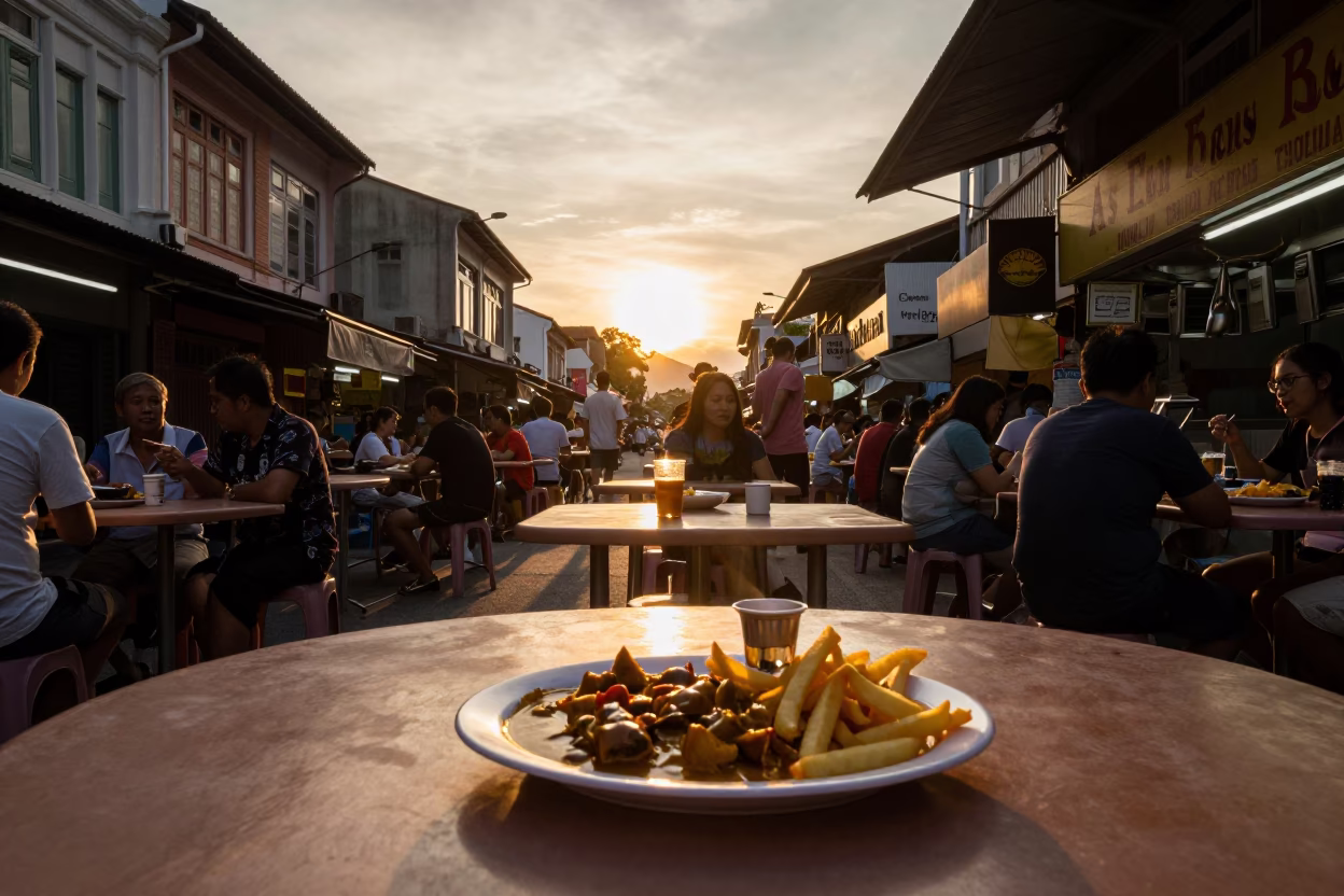 Food Scene at As The Sun Drops Toward The Horizon in Singapore in in Singapore, Singapore
