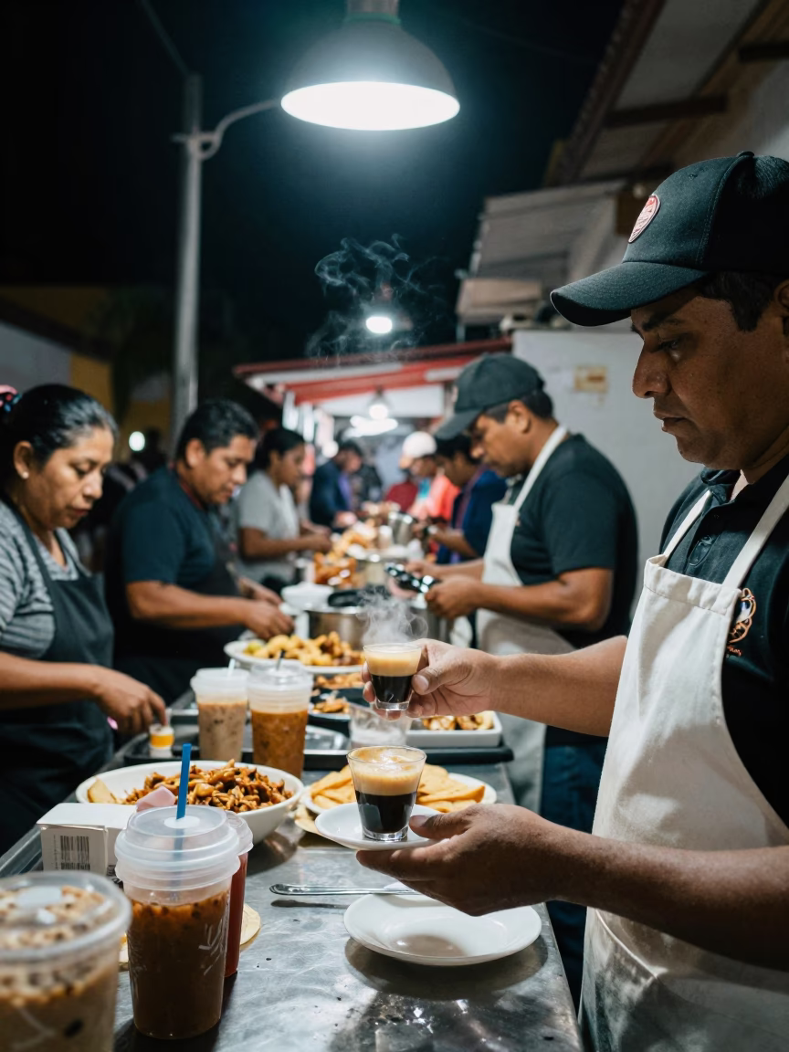 Food Scene at Deep In The Night Light in Merida in in Merida, Mexico
