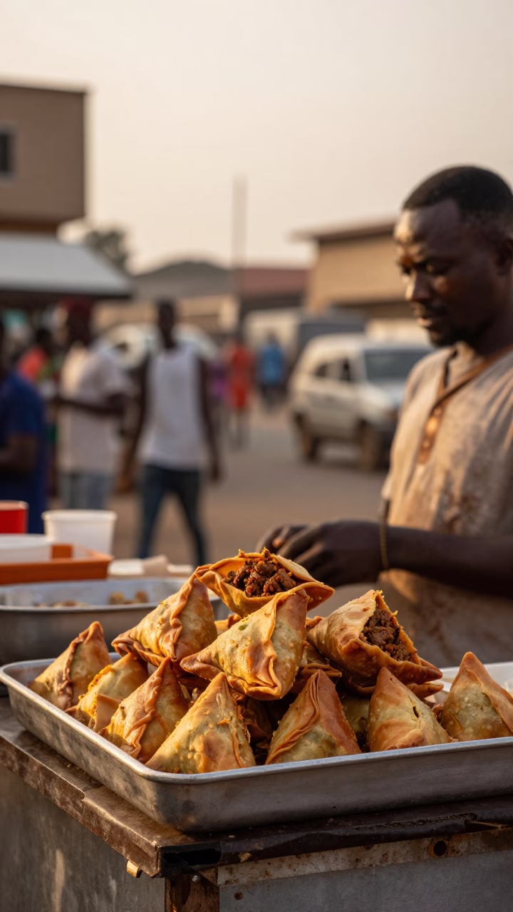 Food Scene at Honeyed Evening Light in Accra in in Accra, Ghana