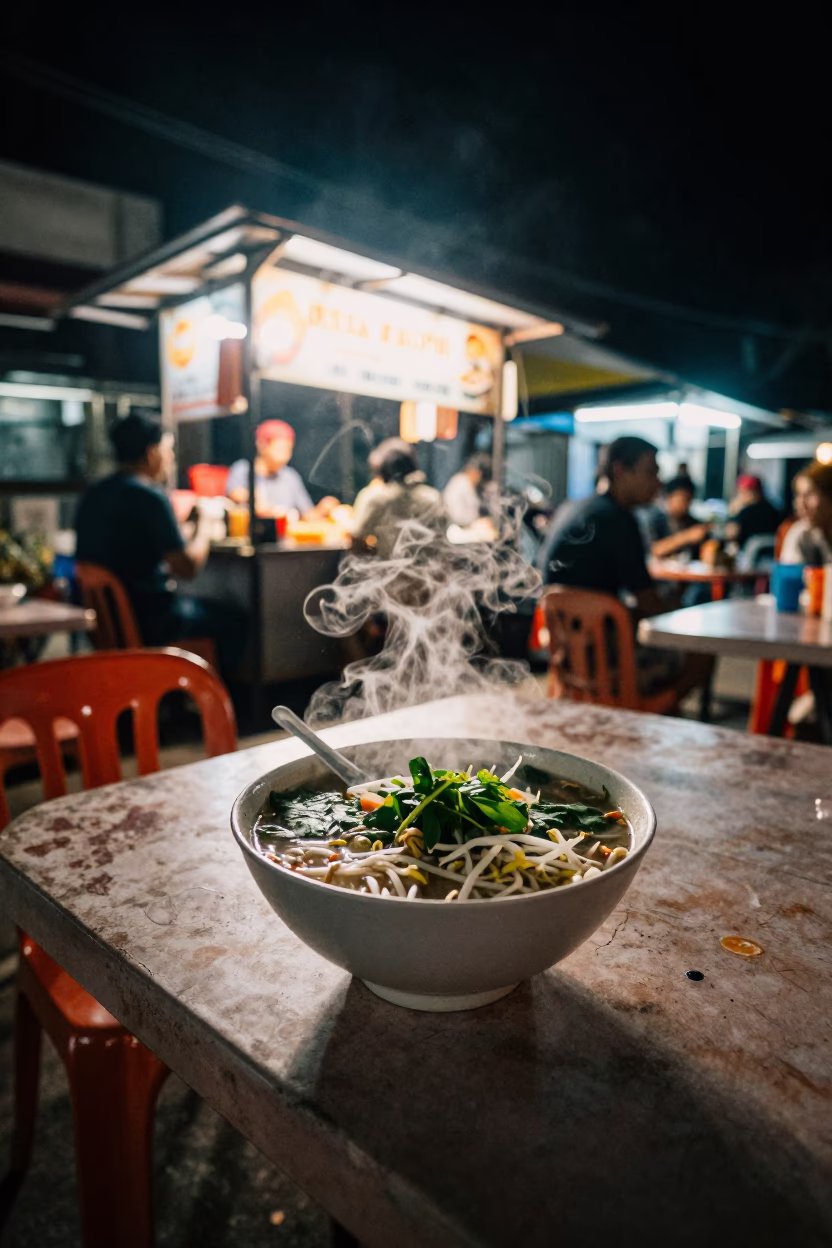 Food Scene at Late At Night Light in Denpasar in in Denpasar, Indonesia