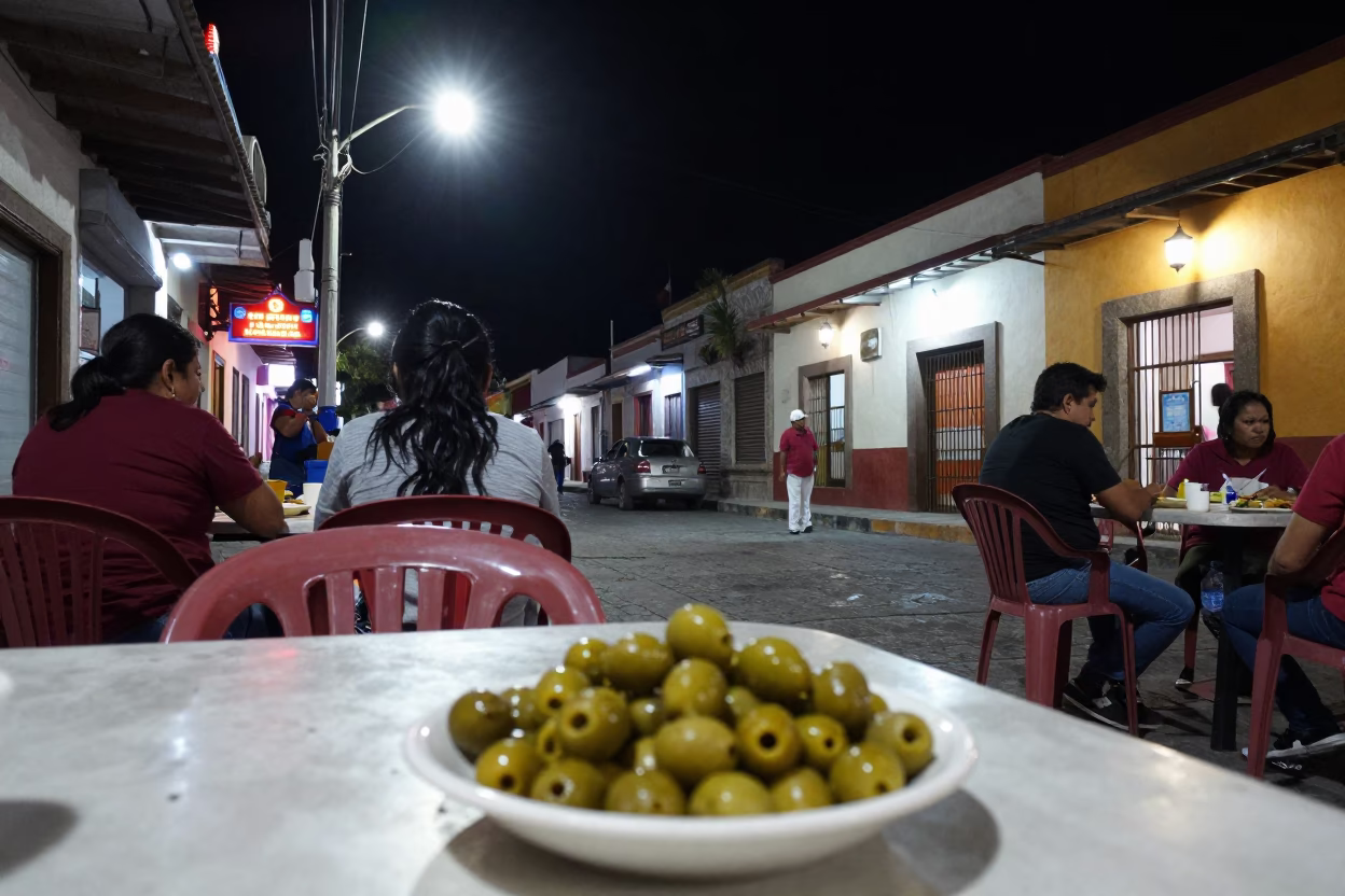 Food Scene at Late At Night Light in Merida in in Merida, Mexico