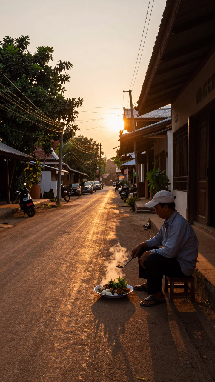 Food Scene at Sunset Light in Luang Prabang in in Luang Prabang, Laos