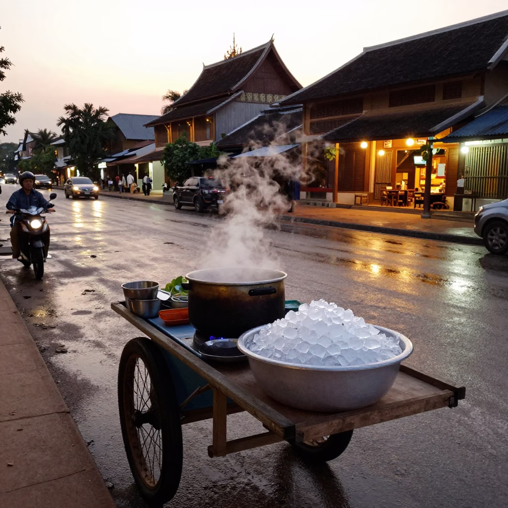 Food Scene at The Early Evening Light in Luang Prabang in in Luang Prabang, Laos