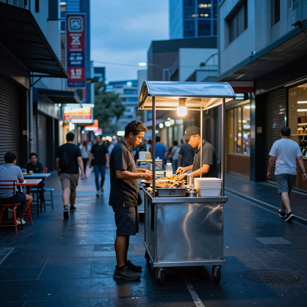 Food Scene at The Last Blue Light Of Evening in Melbourne in in Melbourne, Victoria, Australia