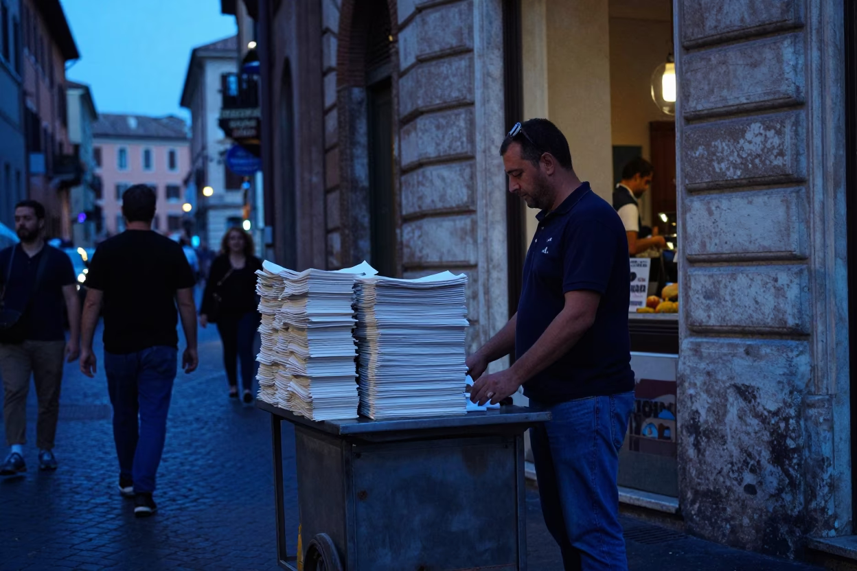 Food Scene at The Last Blue Light Of Evening in Rome in in Rome, Italy
