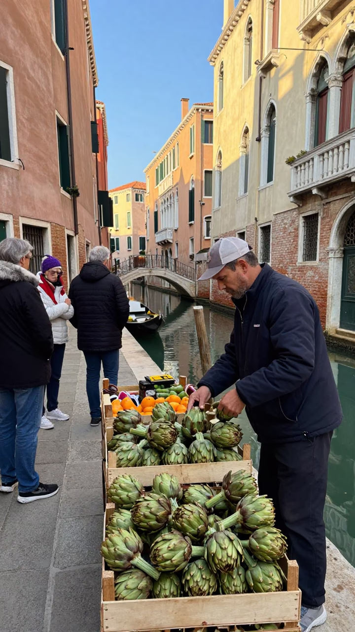 Food Scene at The Late Morning Light in Venice in in Venice, Italy