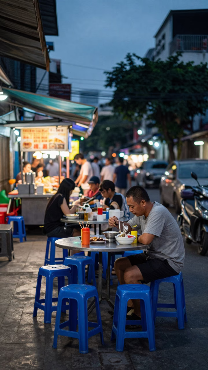 Food Scene at The Predawn Darkness Light in Ho Chi Minh City in in Ho Chi Minh City, Vietnam