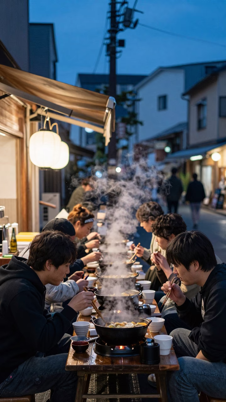 Food Scene at Twilight in Fukuoka in in Fukuoka, Japan