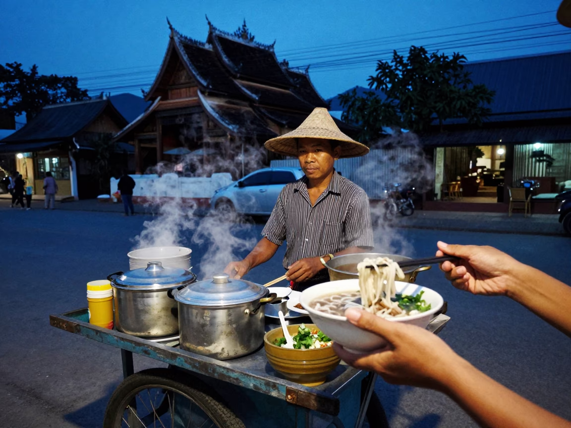Food Scene at Twilight in Luang Prabang in in Luang Prabang, Laos