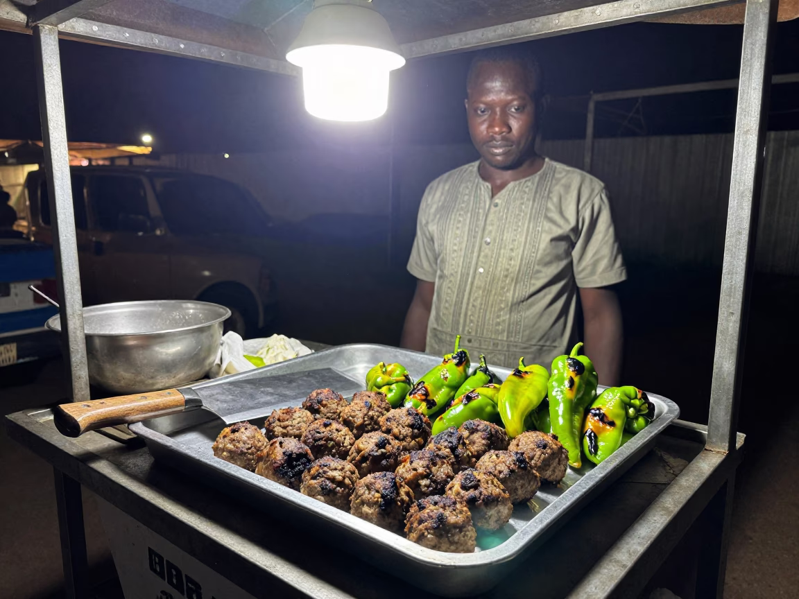 Food Scene in Accra at Midnight Light in in Accra, Ghana