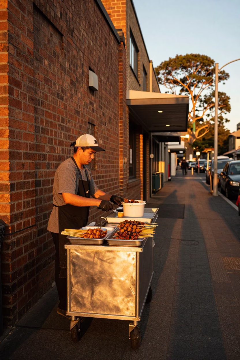 Food Scene in Adelaide at Honeyed Evening Light in in Adelaide, South Australia, Australia