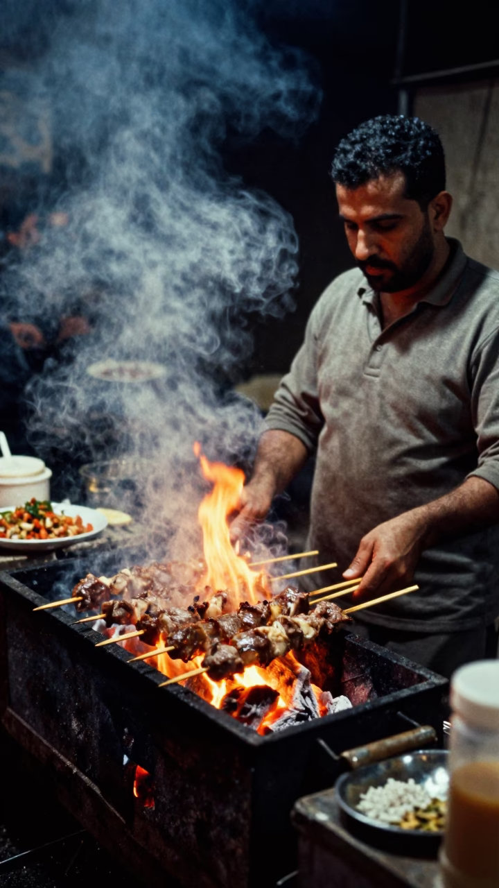 Food Scene in Alexandria at Deep In The Night Light in in Alexandria, Egypt