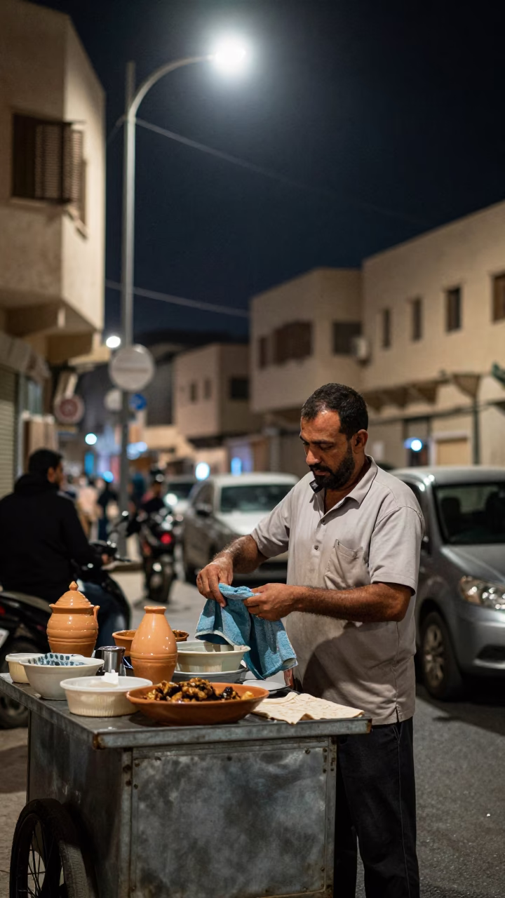 Food Scene in Alexandria at Midnight Light in in Alexandria, Egypt