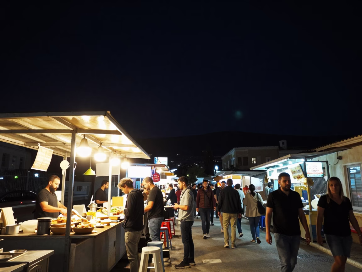 Food Scene in Athens at The Deepest Night Sky Light in in Athens, Greece
