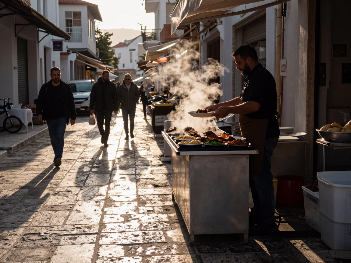 Food Scene in Athens at The Late Afternoon Light in in Athens, Greece