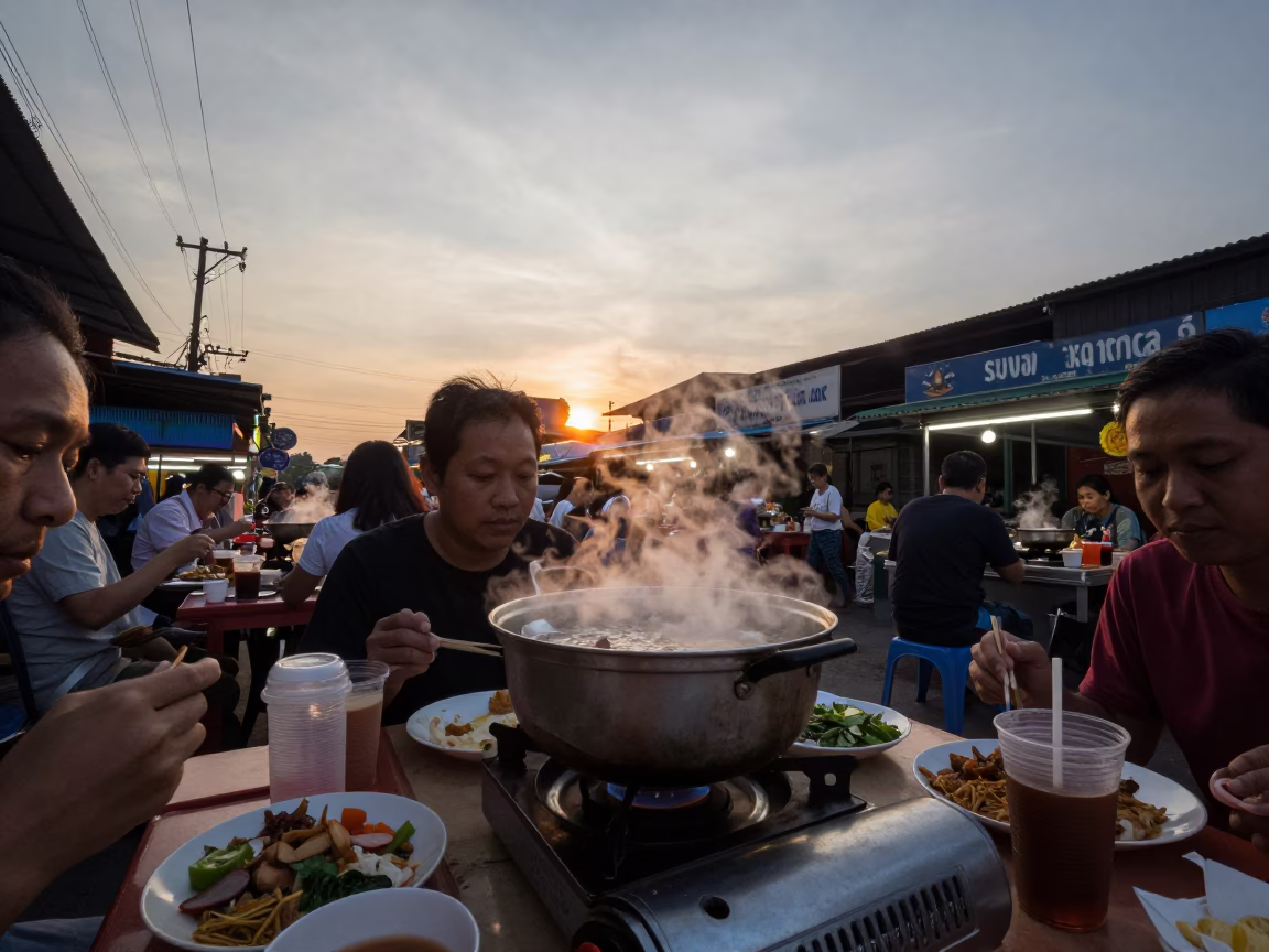 Food Scene in Bangkok at As The Sun Drops Toward The Horizon in in Bangkok, Thailand
