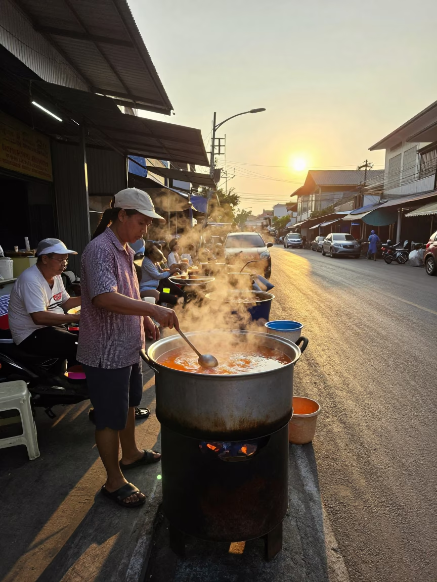 Food Scene in Bangkok at Golden Hour in in Bangkok, Thailand