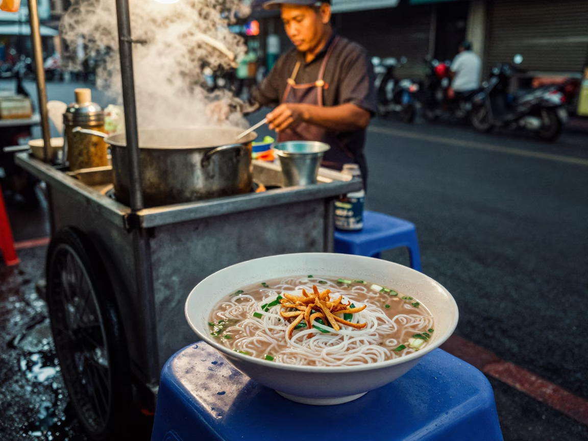 Food Scene in Bangkok at Midnight Light in in Bangkok, Thailand