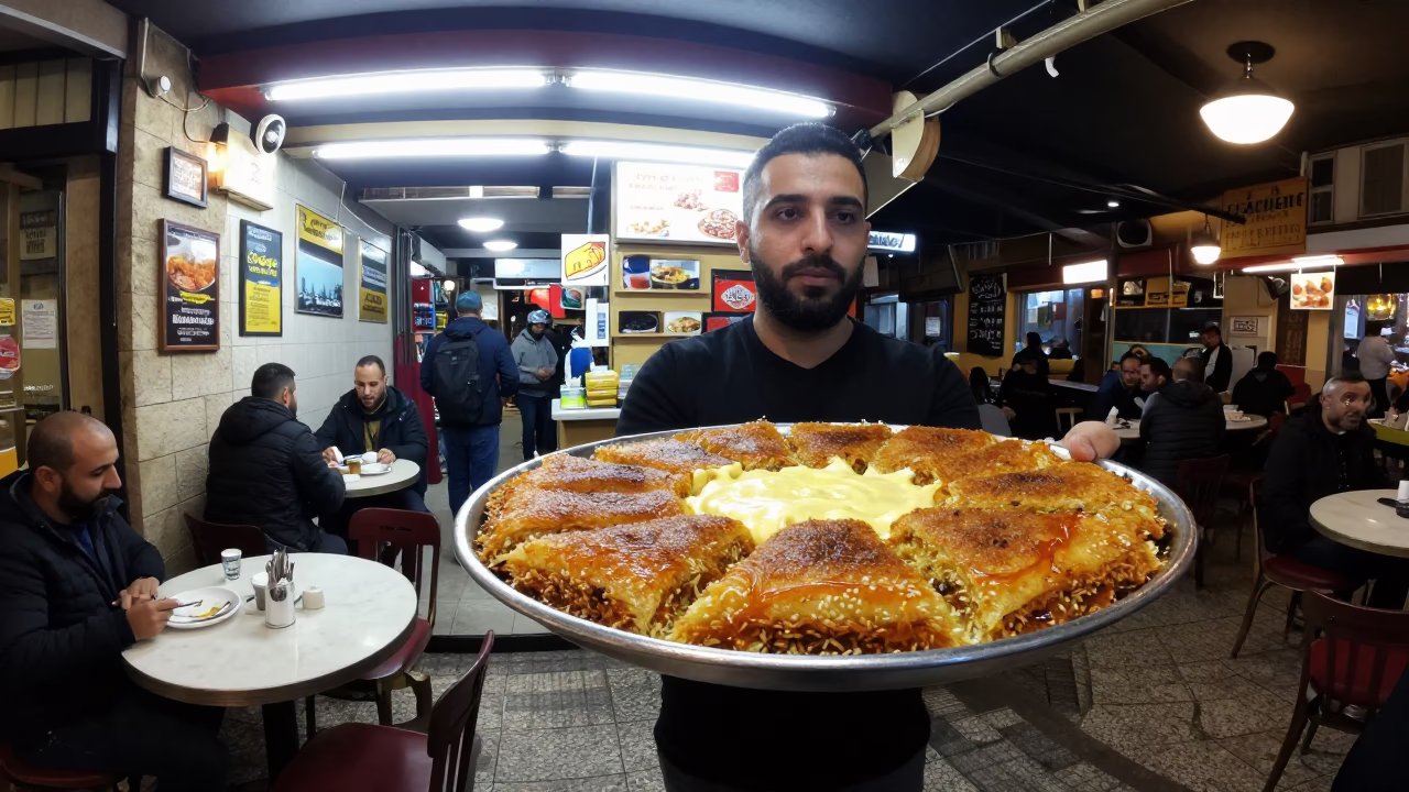 Food Scene in Beirut at Late At Night Light in in Beirut, Lebanon