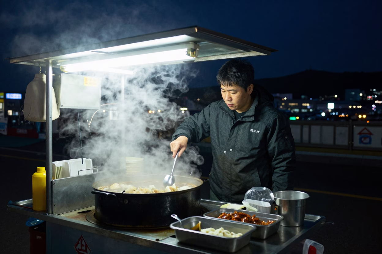Food Scene in Busan at Deep In The Night Light in in Busan, South Korea