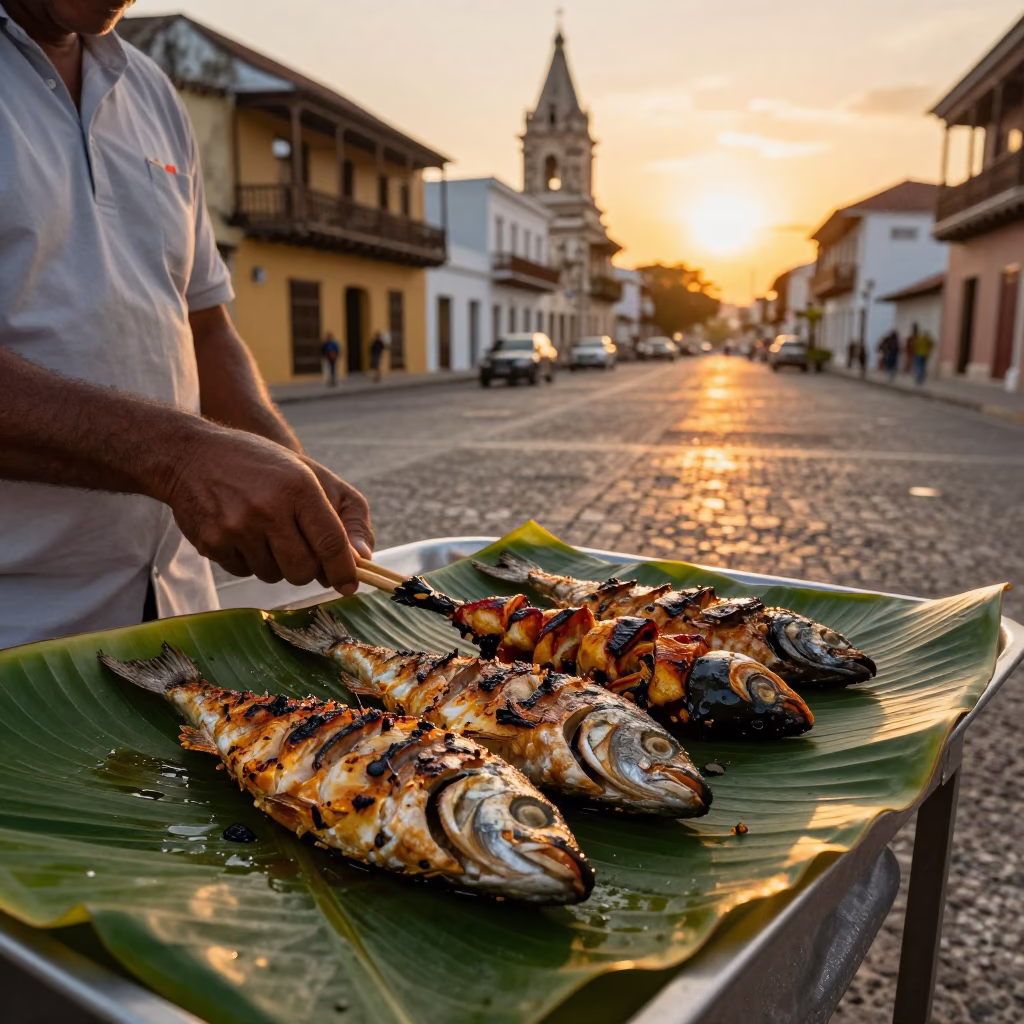 Food Scene in Cartagena at Sunset Light in in Cartagena, Colombia