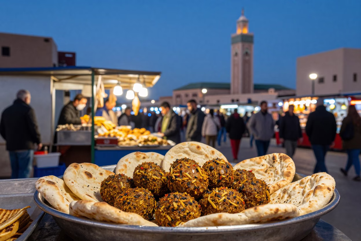 Food Scene in Casablanca at Twilight in in Casablanca, Morocco