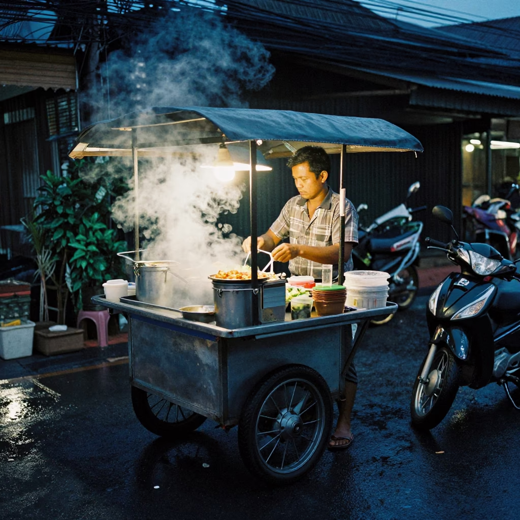 Food Scene in Chiang Mai at Midnight Light in in Chiang Mai, Thailand