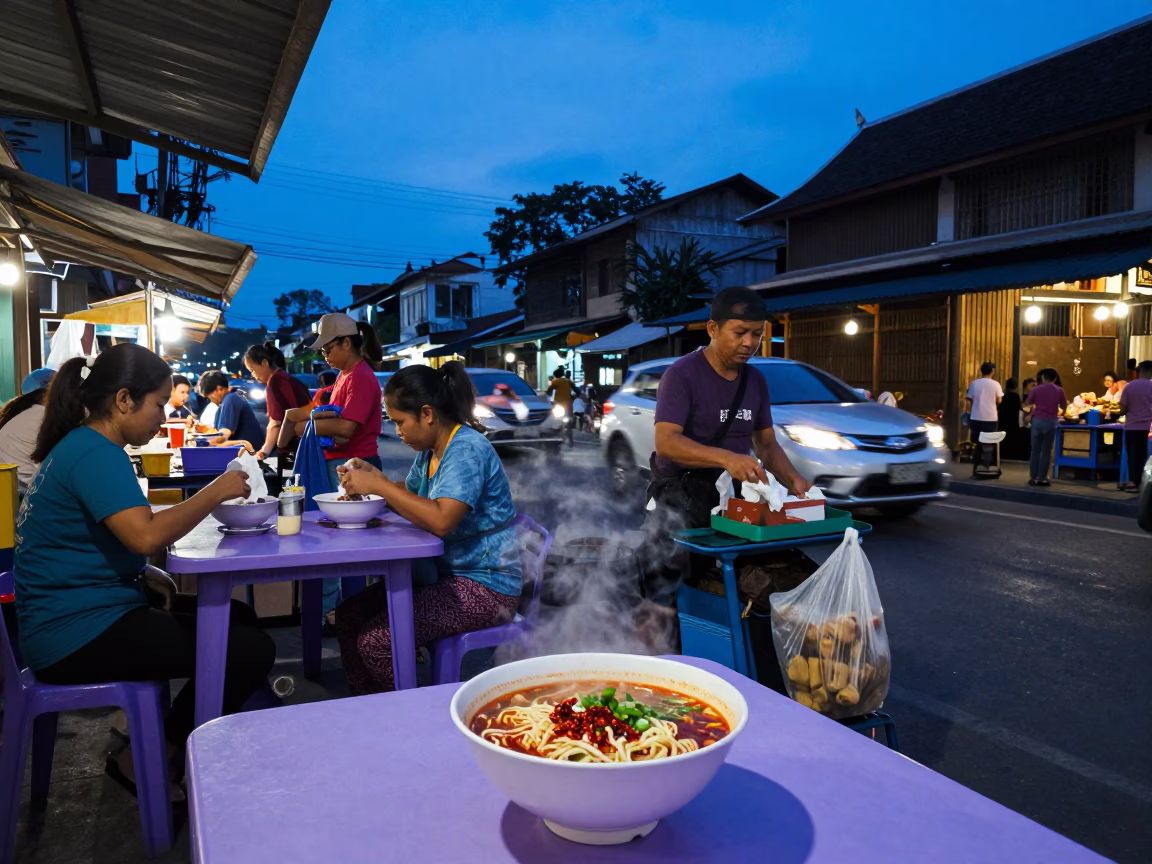 Food Scene in Chiang Mai at The Last Blue Light Of Evening in in Chiang Mai, Thailand