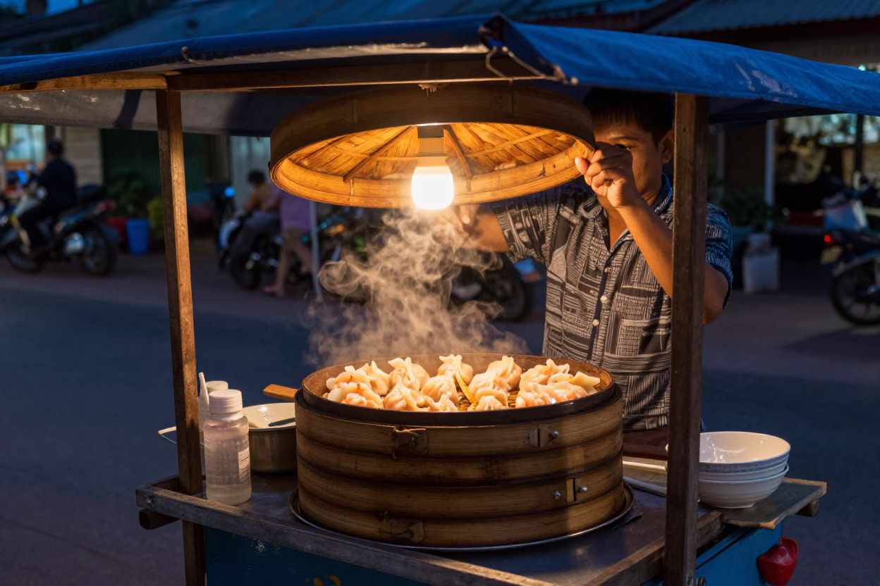Food Scene in Chiang Mai at Twilight in in Chiang Mai, Thailand