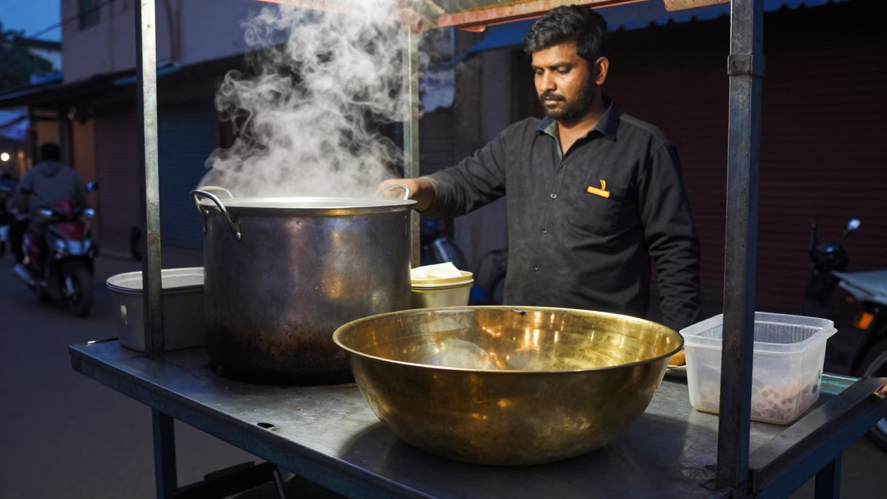 Food Scene in Delhi at Twilight in in Delhi, India