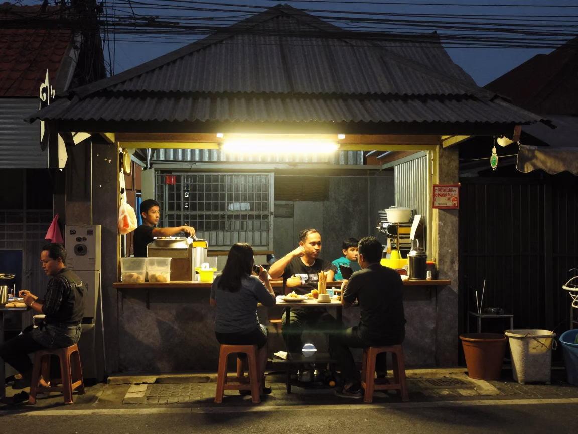 Food Scene in Denpasar at Midnight Light in in Denpasar, Indonesia