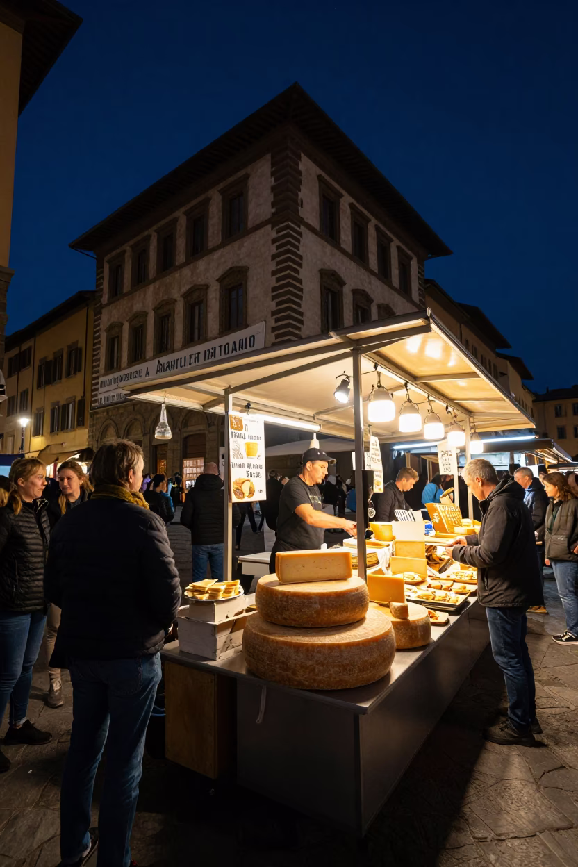 Food Scene in Florence at The Deepest Night Sky Light in in Florence, Italy