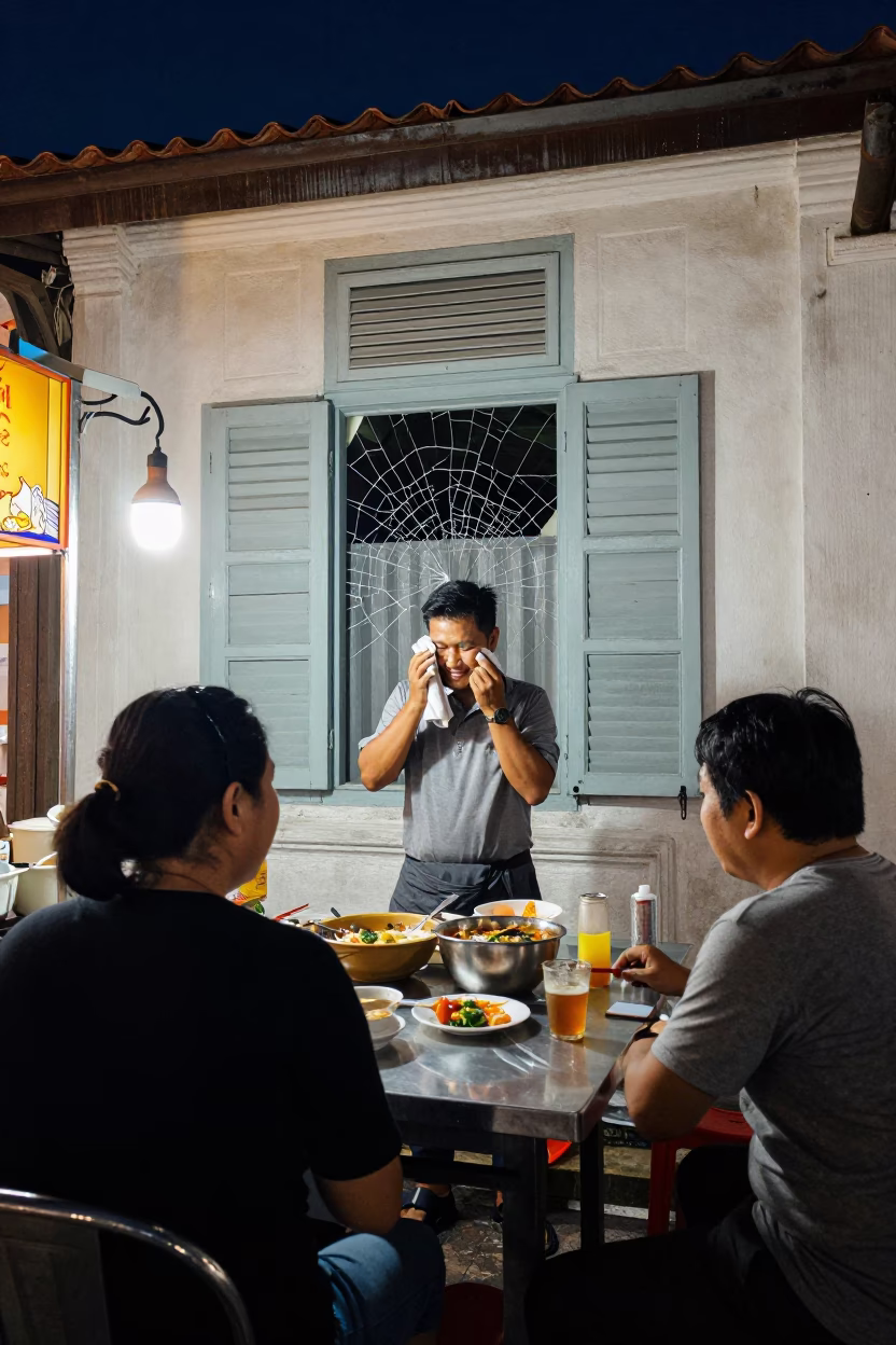 Food Scene in George Town at Midnight Light in in George Town, Malaysia