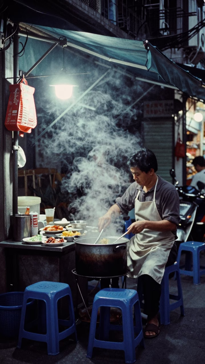 Food Scene in Hanoi at Deep In The Night Light in in Hanoi, Vietnam